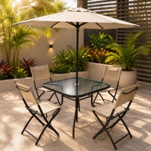 Juego de Comedor RTR Terraza 4 sillas con sombrilla 187542